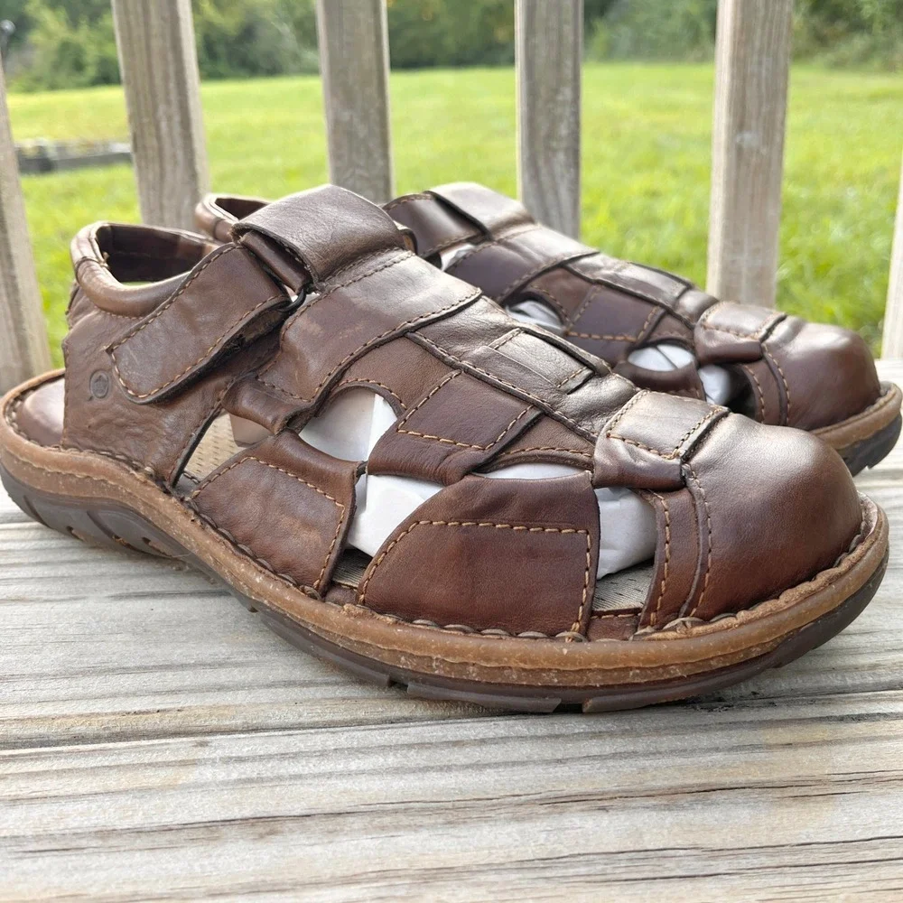 Born Fishermen Sandals Mens 12 Brown Leather H59706 Rugged Hiking Dad Vintage